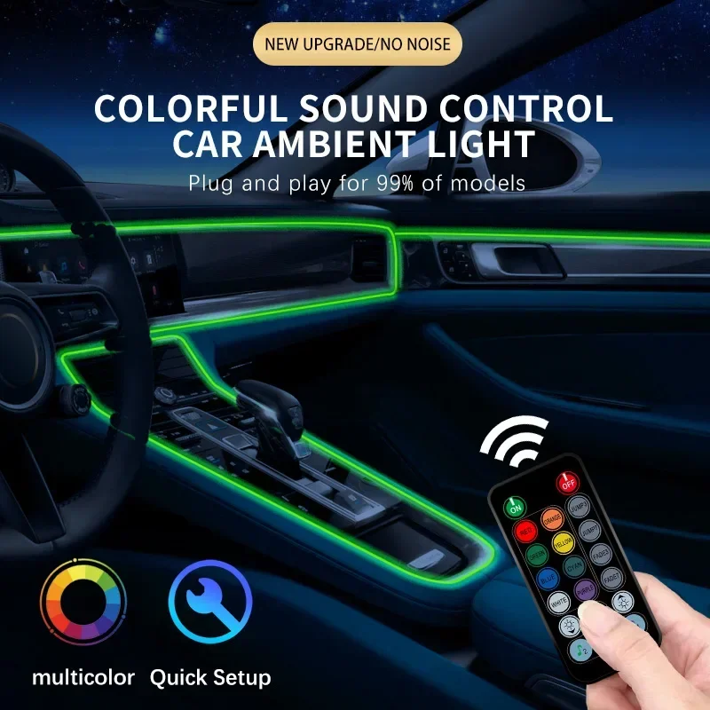 

Автомобильная RGB окружающая светодиодная лента USB Волоконно-оптическая атмосфера Неоновая невидимая световая лента Центральная консоль Украшение двери Лампа