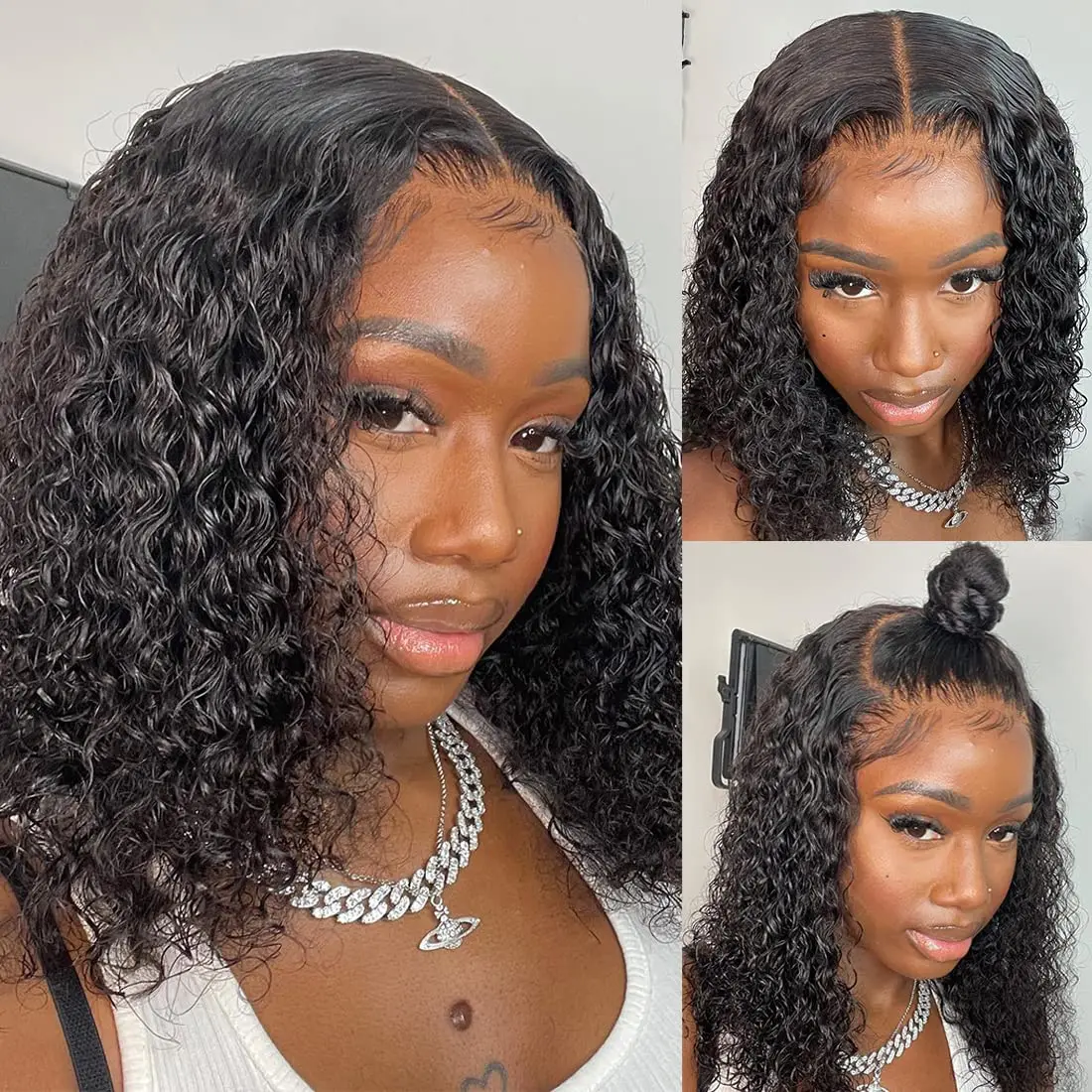 

Curly Wave Short Bob Wigs 4x4 Lace Closure Glueless Wig Pre Plucked Pre Cut Lace Transparent Lace Wig 150% Density No Tangle