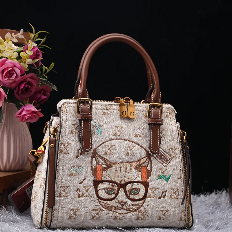 

Vintage and Luxury Designer Bags with Delicate Embroidery Cat and Letter Printing Classic and Popular Shoulder Boston Bags