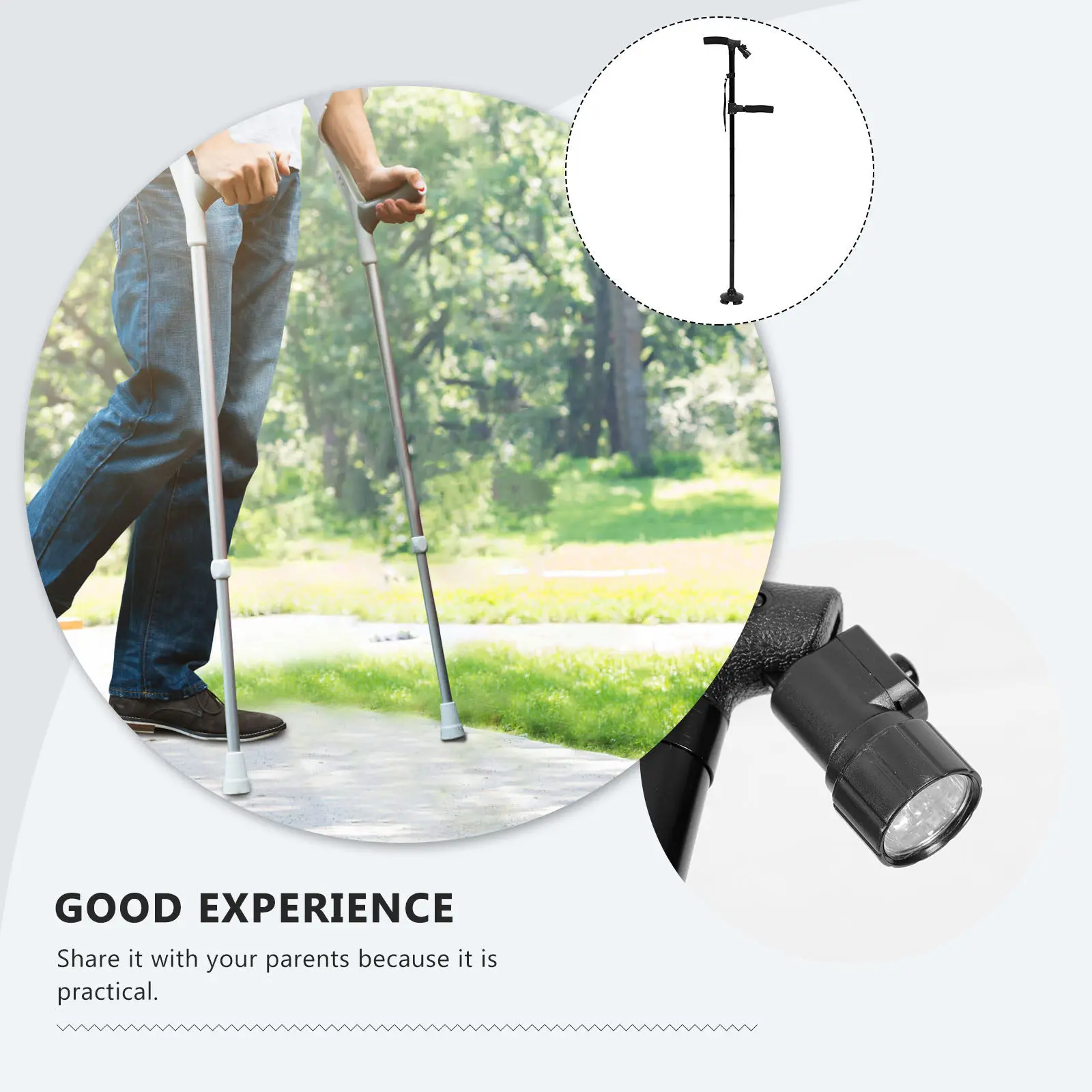 LED Light Folding Walking Stick Ergonomic Non-Slip Adjustable for Seniors Elderly Daily Use Hiking Trekking Mountaineering
