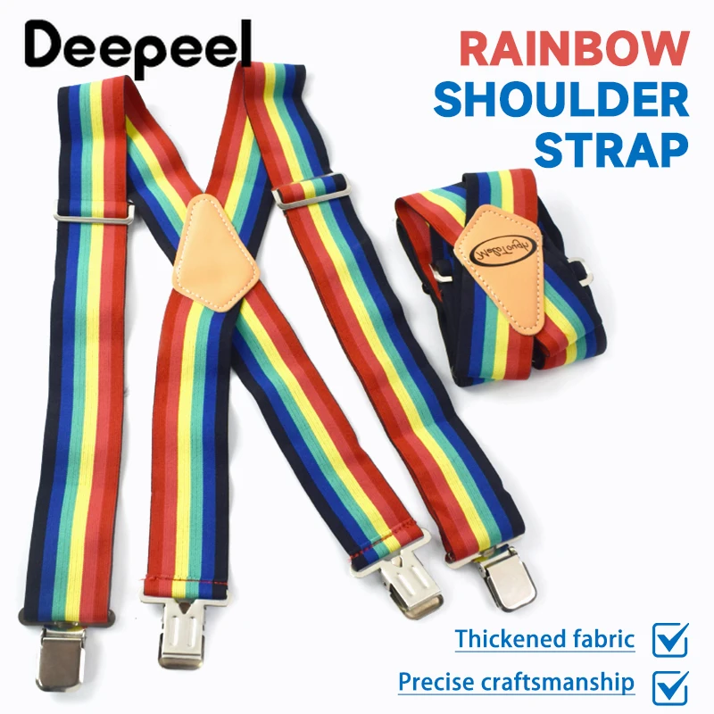 

5cm Wide Rainbow Adult Man Suspenders X-type 4-Clips Pants Hanger Elastic Strap Harness Man Braces JockStrap Accessories