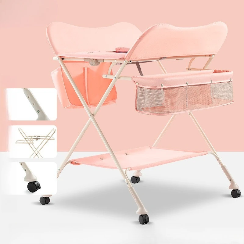 360度回転可能な3-in-1調節可能なベビーケアステーション °   車輪付き収納バスケット 折りたたみ式多機能ベビーバスルームテーブル
