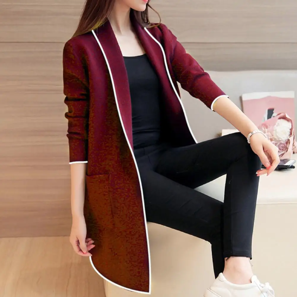 Mulheres Casaco de Inverno Lã Lapela Mangas Compridas Comprimento Médio Cardigan Quente Cor Sólida Casual Elegante Outono Casaco Roupas Femininas