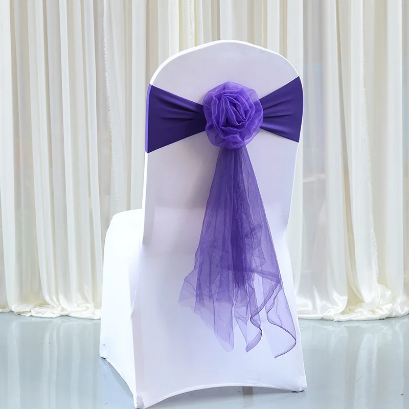 10 Pieces Wedding Decoration Elegant Chair Sashes for Hotel Banquet Elastic Chair Back Flowers with Bow Tie Birthday Party