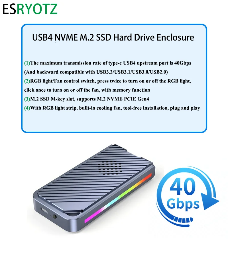 

Ssd Nvme M2 Case Enclose Nvme To Usb 40gbps M.2 case Nvme external enclosure Rgb Case Nvme to Thunderbolt 4 for Macbook laptop