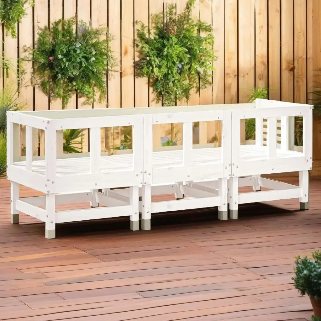 

3-Piece White Solid Wood Pine Patio Lounge Set for Outdoor Relaxation