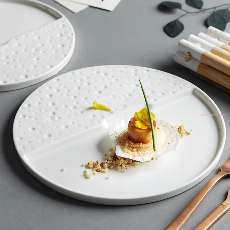 Raindrop Ceramic Tableware White Special-shaped Household Dishes Kitchen Noodle Salad Steak Western Plate