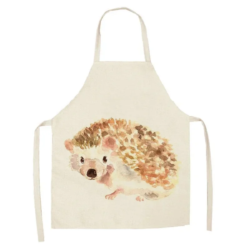 68x55cm Kitchen Apron Cartoon Hedgehog Printed Sleeveless Cotton Linen Aprons for Men Women Household Cleaning Tools Delantal