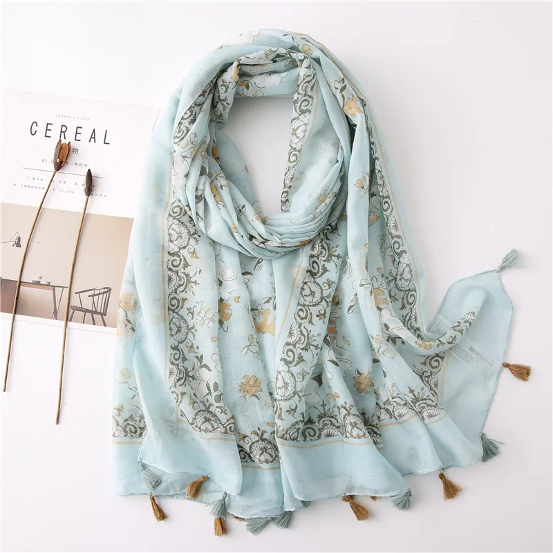 180*85cm Splicing Bohemian Cashews Printed Tassel Hijabs Women Shawls Cotton Muslim Head Wraps Large Size Fashion Head Scarves