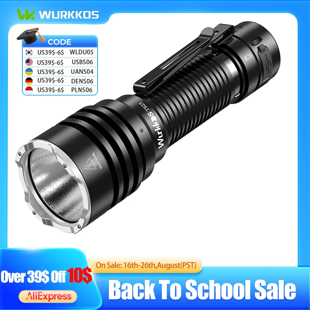 Wurkkos TS23 21700 wiederaufladbare taktische Taschenlampe EDC 5000LM XHP70.3 HI LED-Taschenlampe IPX-8 wasserdicht zwei Gruppenmodi Heckschalter