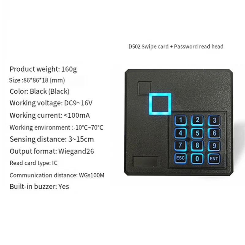 Lettore di controllo accessi BTLIFE-RFID Lettore di schede di controllo accessi con password magnetica Wiegand 26/34 Uso in uscita con controllo accessi Mac