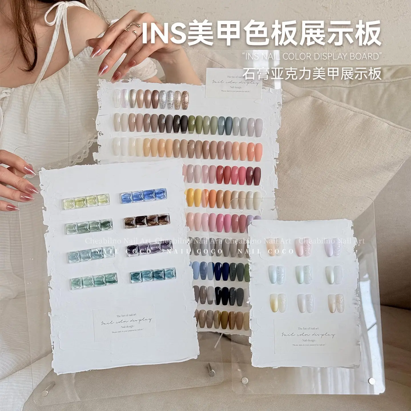アクリルネイルアートディスプレイボード ネイルスタンド 付け爪チップ付き ネイルカラー展示棚 ネイルジェルポリッシュ練習用ディスプレイボード