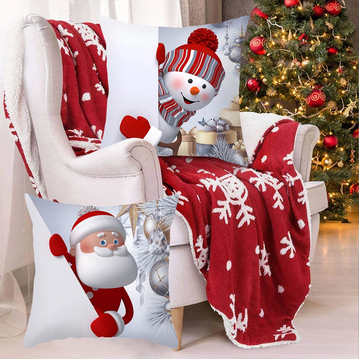 Christmas Snowman Peach Skin Cushion Cover Merry Christmas Decoration For Home Pillow Covers 2023 Xmas Gifts Sofa Pillowcases