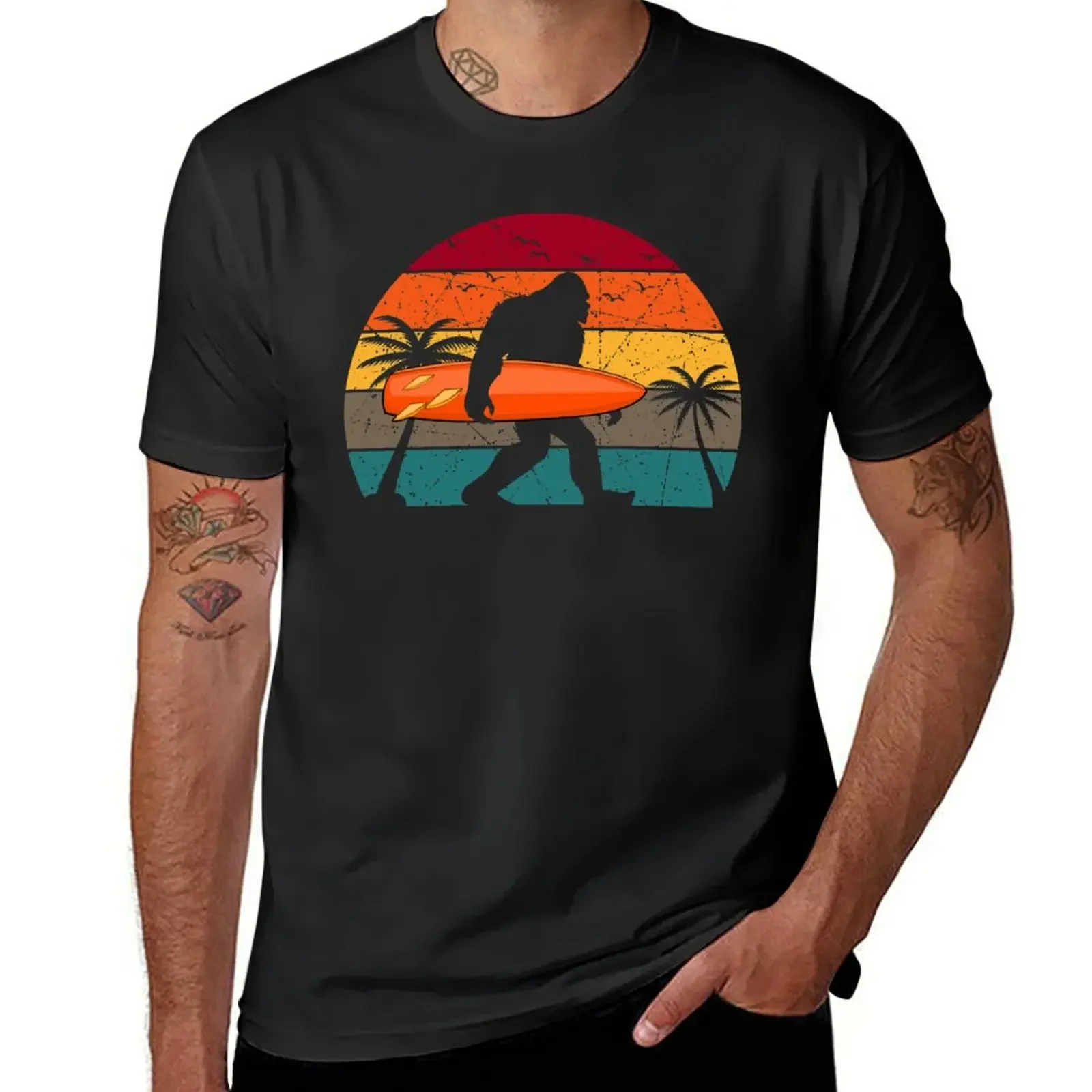 Bigfoot Retro Surfing T-Shirt Tropical Sasquatch Surfer Tee T-Shirt black t shirt boys white t shirts t shirt for men