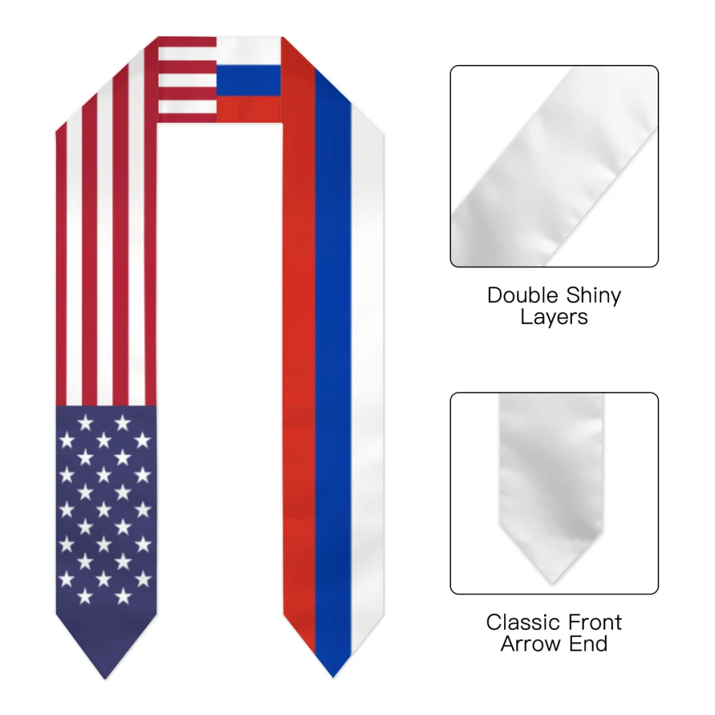 Graduation Sash Russia & USA United States Flag Stole Shawls Graduate Wraps Scraf International Student Pride Gifts