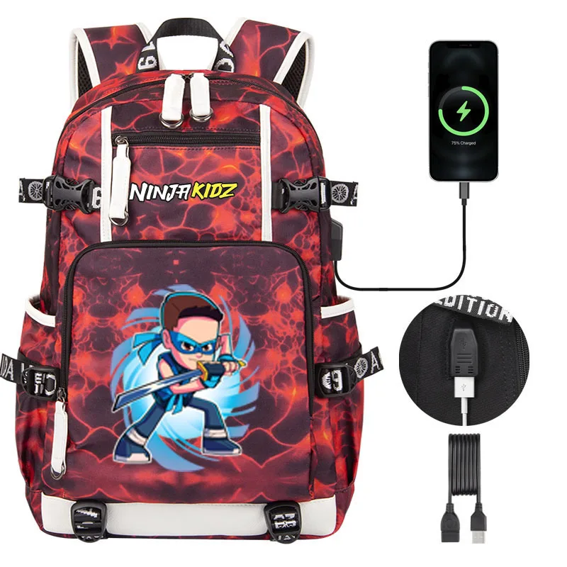 

NinjaKidz Cartoon Children backpack High quality Boy Girl Student School bag USB Men Women Traveling Bagpack Teenagers Schoolbag