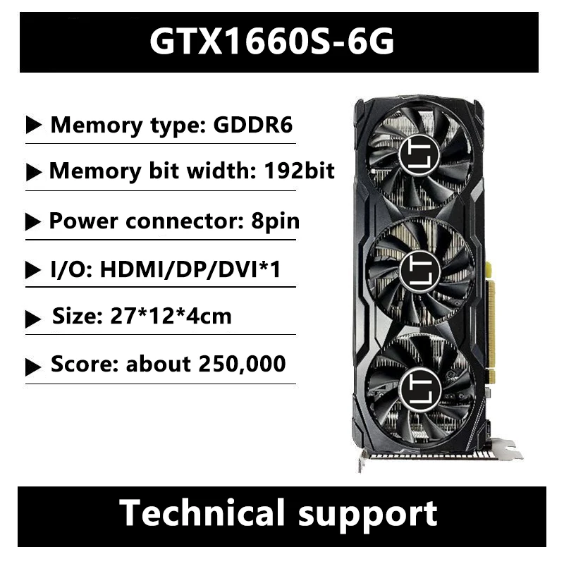 Lotorasia-tarjeta gráfica GTX1660 Super 6G PC, Tarjeta gráfica discreta para juegos, GDDR6