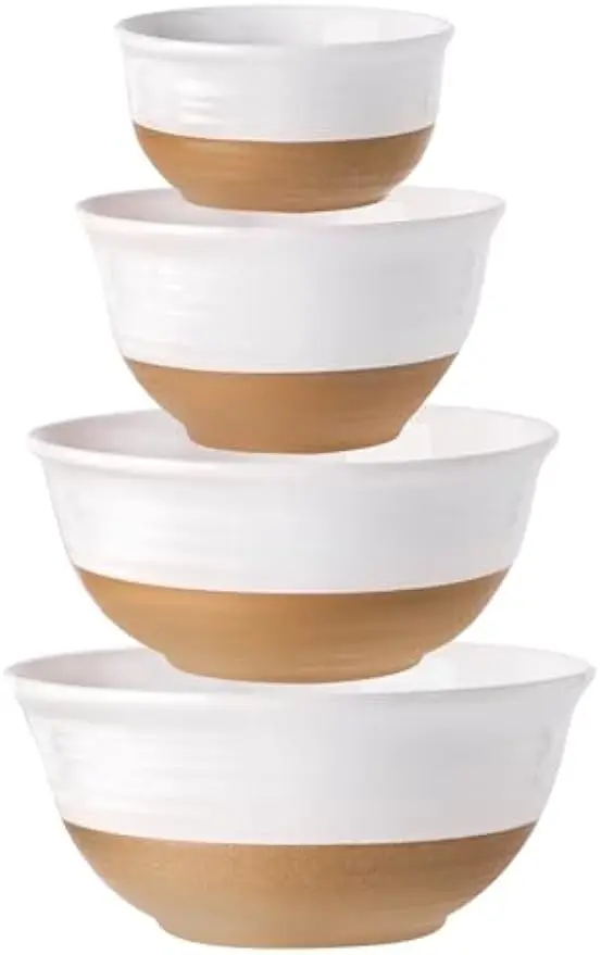 

Набор керамических мисок из 4 предметов, вложенные кухонные миски для приготовления пищи, сервировки, салата и макарон, можно мыть в посудомоечной машине