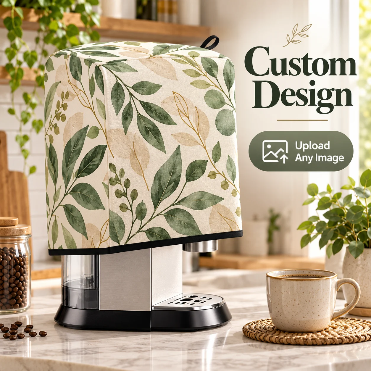 Custom Coffee Machine Dust Cover, Personalized Print Coffee Maker Protector Cover Kitchen Appliance Dust Proof Cover
