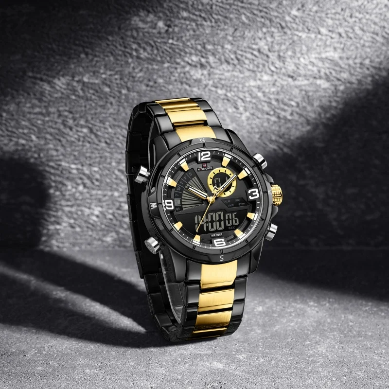 NAVIFORCE Men Dual Display Watch 3ATM Waterproof Luminous Hands Stainless Steel Strap Military Sports Wristwatch Gifts Box view 3