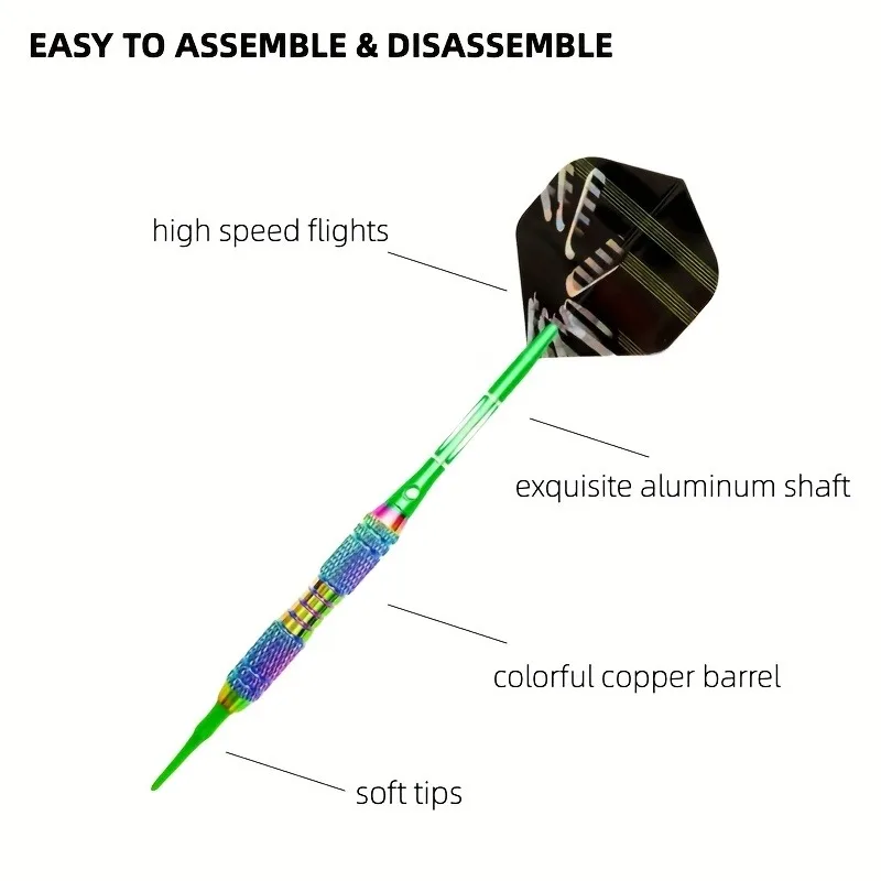 Darts Plastic Tip Set-Colorful Soft Tip Darts Durable Metal Darts,Rings,12 Dart Flights,50 Soft Tips,6 360°Rotating Dart