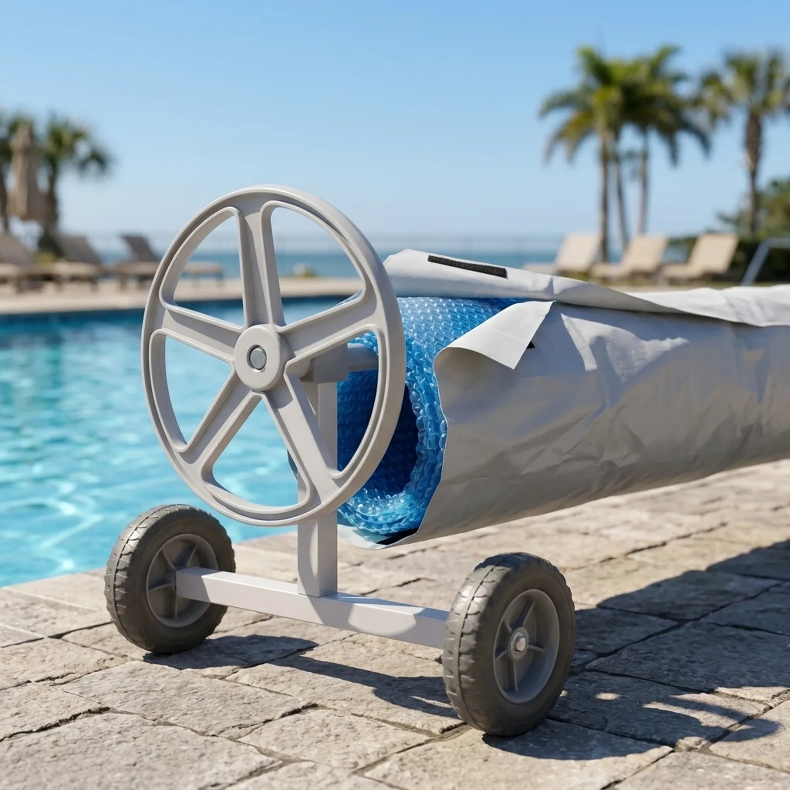 Swimming Pool Solar Blanket Reel Roller Cover to Protect Pool Covers Year Round Designed for Convenient Rolling and Secure Fit