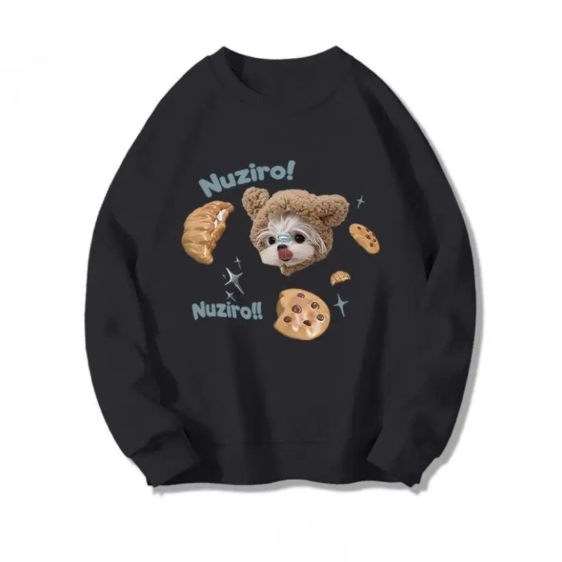 Niedlicher kleiner Hund, dicker Kapuzenpullover für Damen, reiner Baumwolldruck, 2025, neuer Stil, lockerer Rücken und vielseitiges Top, Y2k-Streetwear
