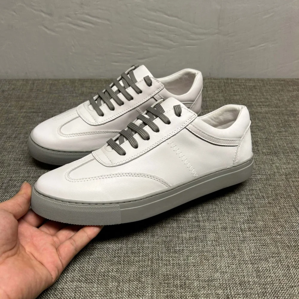 

New style men's leather white sneakers, low-top, versatile, breathable, casual shoes, men's platform shoes