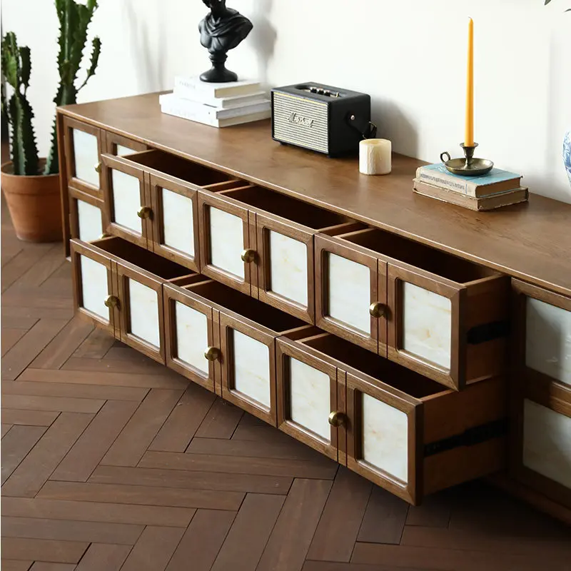 French retro cherry wood TV cabinet simple combination floor cabinetliving room audio-visual cabinetmedieval lowcabinet