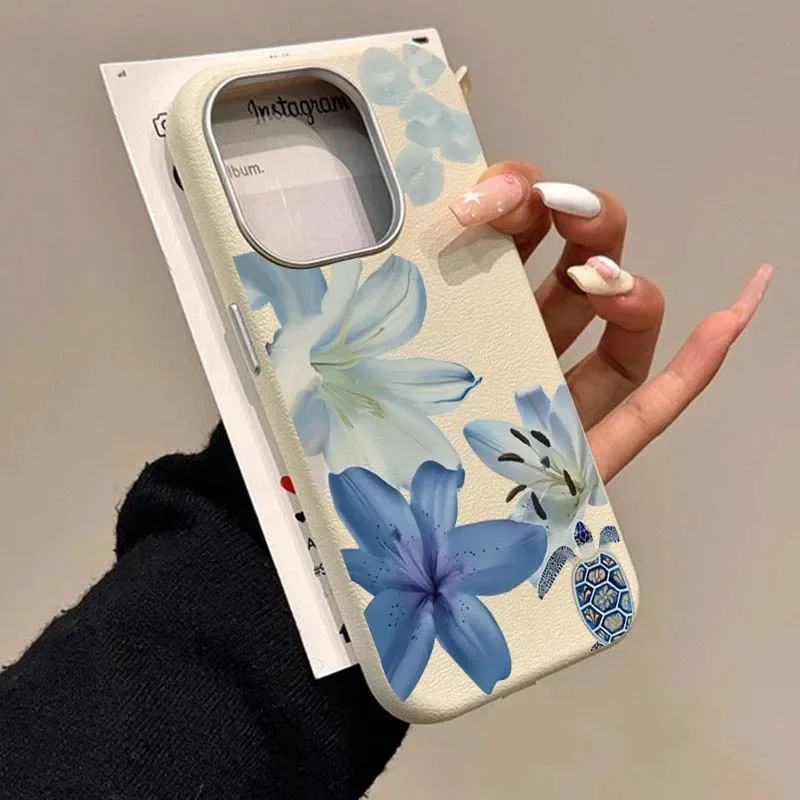 Elegant Blue Lily Fashion Pattern Phone Case For Redmi 11 12 13 14 4G Xiaomi Redmi Note 10 11 12 13 14 Pro 5G 14C 13C 15C Cover