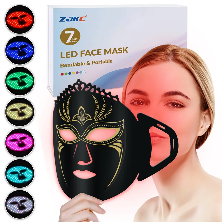 Silicone 7 in 1 Colors Red Blue Light Therapy Led Face Mask Phototherapy Device Pdt for Skin Rejuvenation Whitening Fade Scars