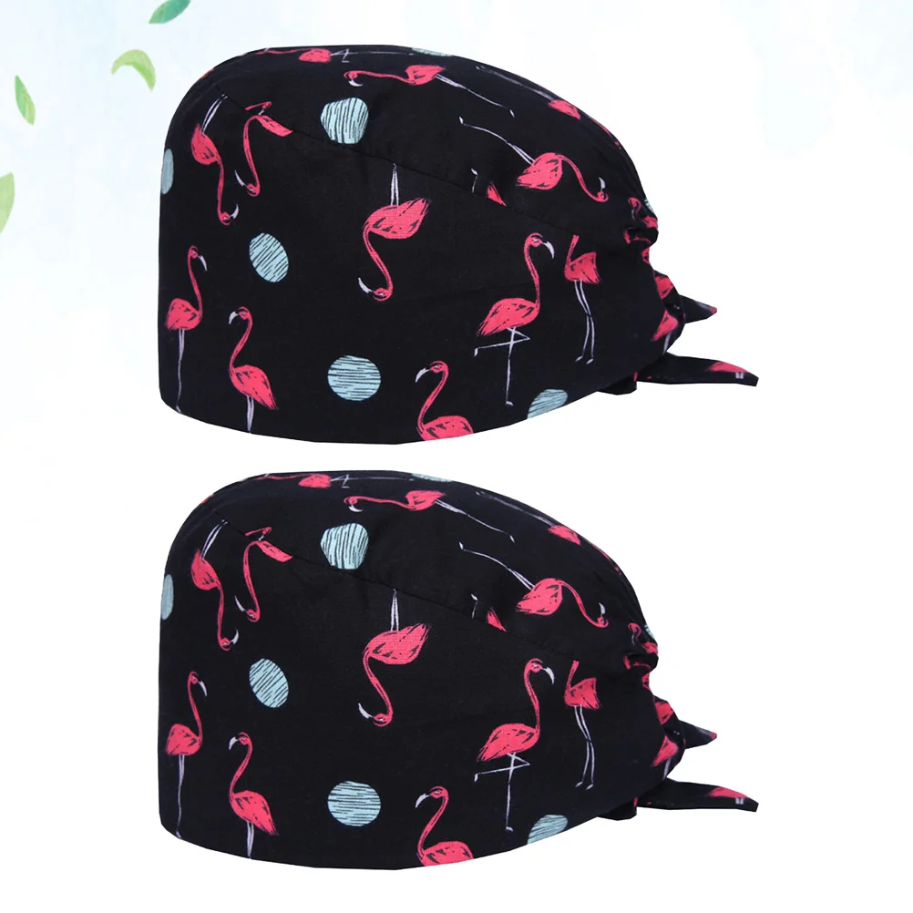 2pcs Cotton Creative Working Cotton Working Hat Flamingo Pattern Hat (Black + Red) printed cap printed cotton cap