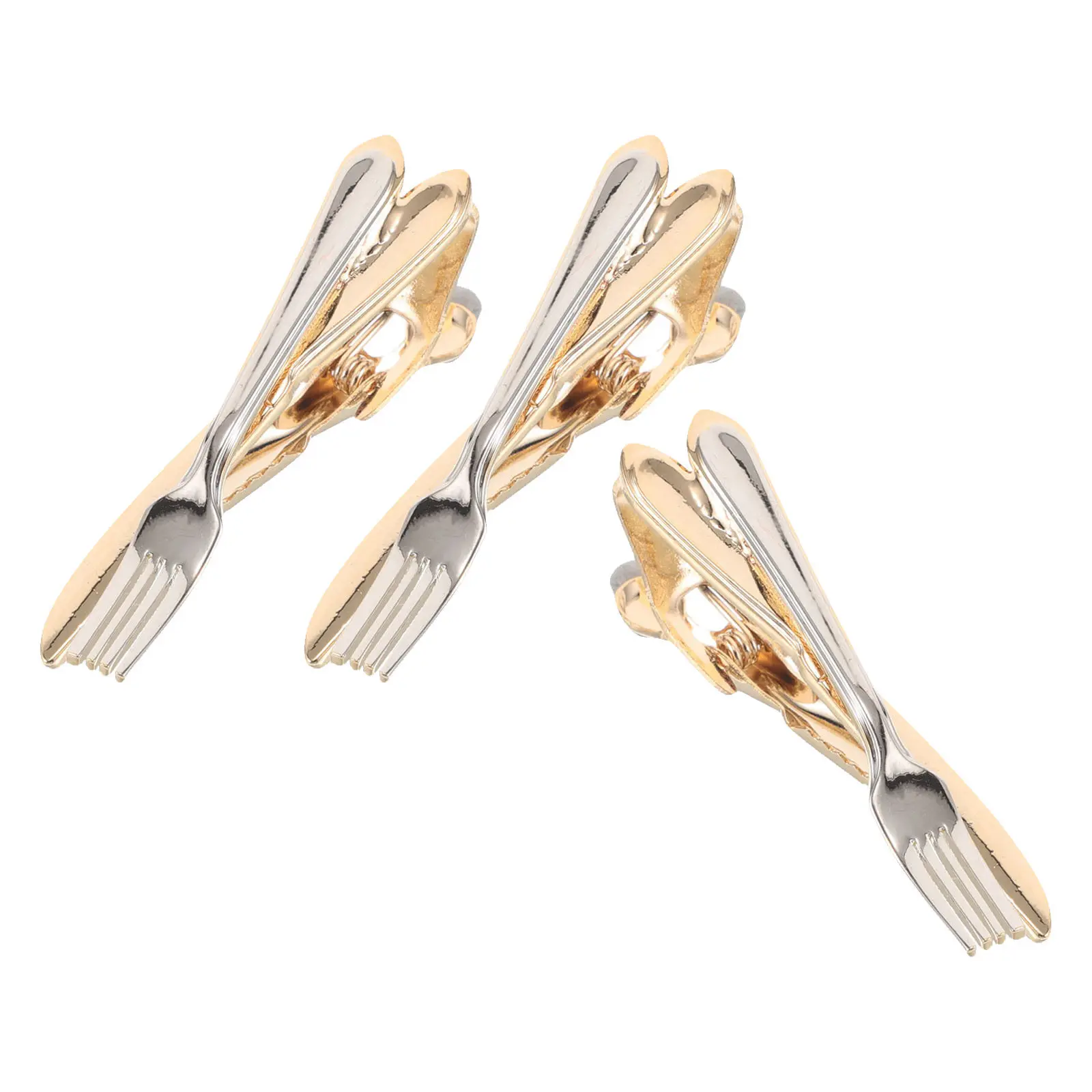 3PCS Men Business Tie Clip Unique Fork And Knife Bar Tie Clip Pin For Fathers Day Birthday Wedding Clothes Tie Clip Clips