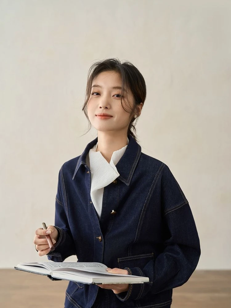 Vintage blauwe spijkerjas voor dames - minimalistische jas van katoenmix |   Lente Herfst Urban Casual Essential bovenkleding met lange mouwen