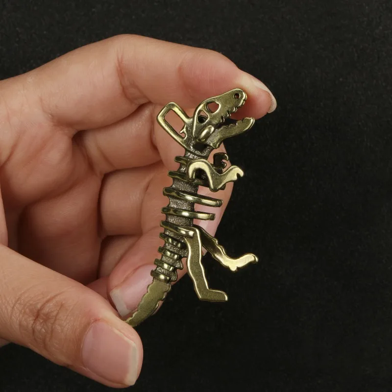 1 PC Handmade Solid Brass Dinosaur Skeleton Model Ornament Keychain Pendant Retro Creative Animal Figurine Home Decoration Craft