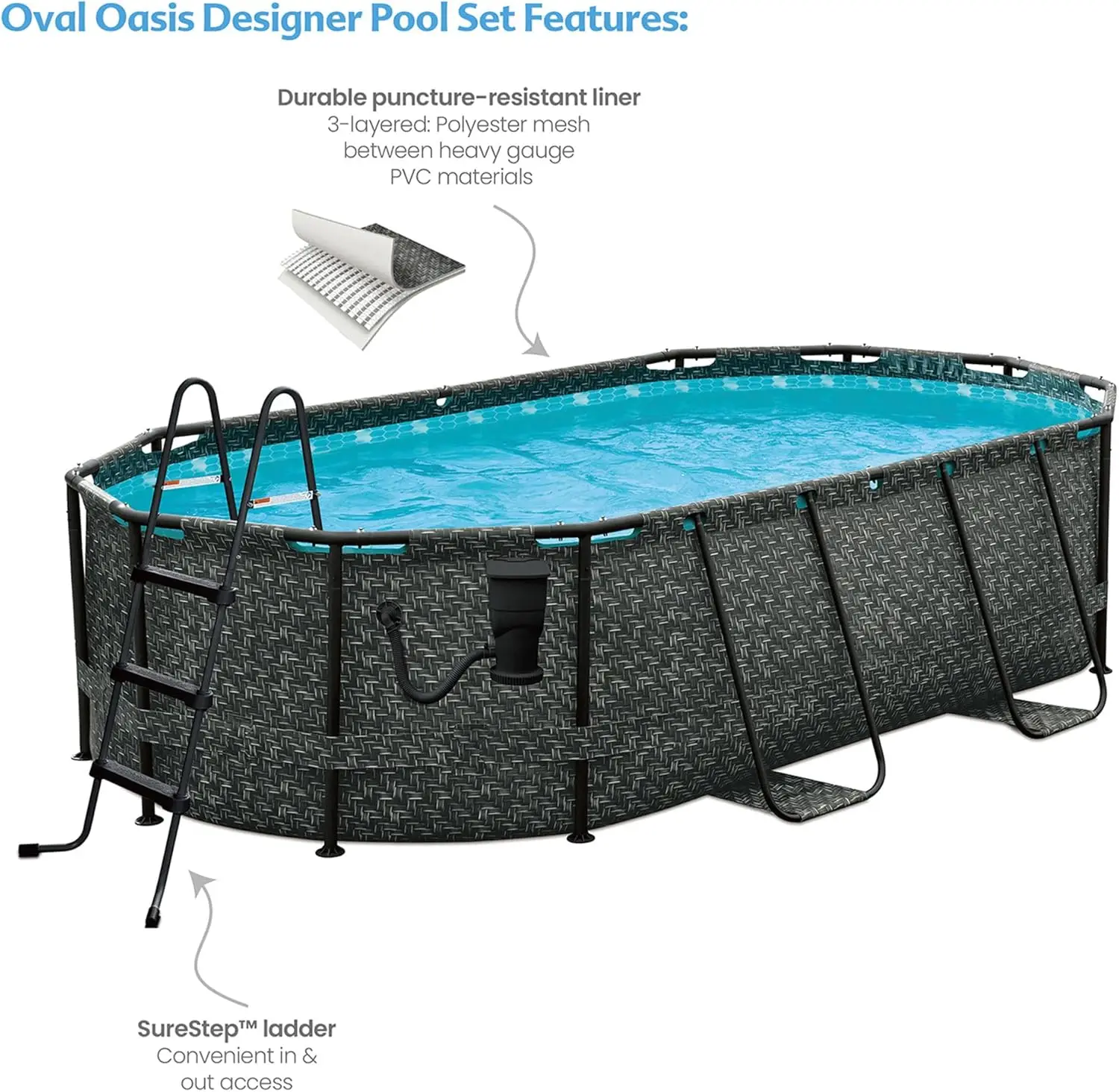 oval above ground swimming pool set with filter pump ladder easy setup backyard fun 13 by 39 point five inches