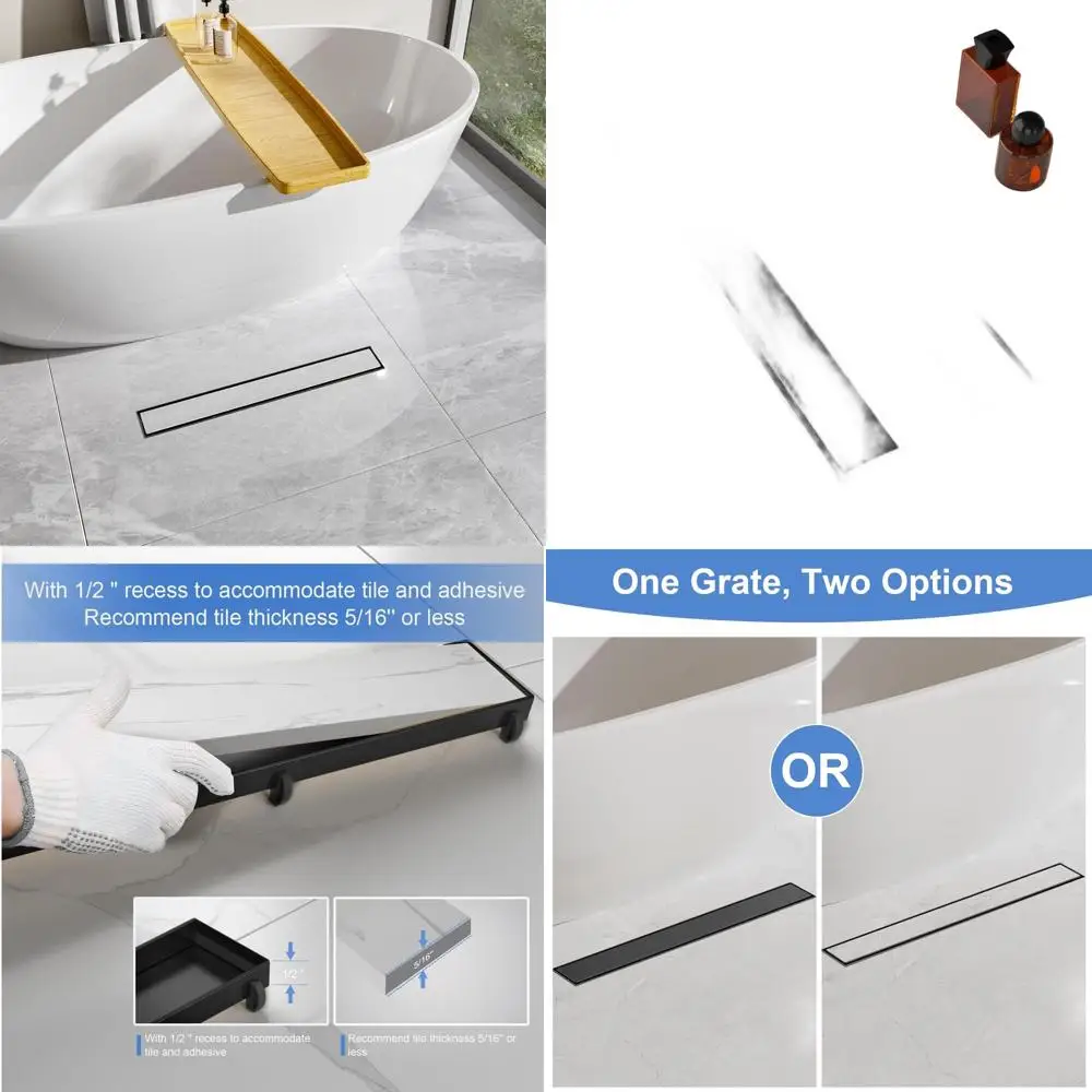 

Matte Black 28 Linear Shower Drain, SUS 304 Stainless, Tile Insert, with Leveling Feet & Hair Strainer