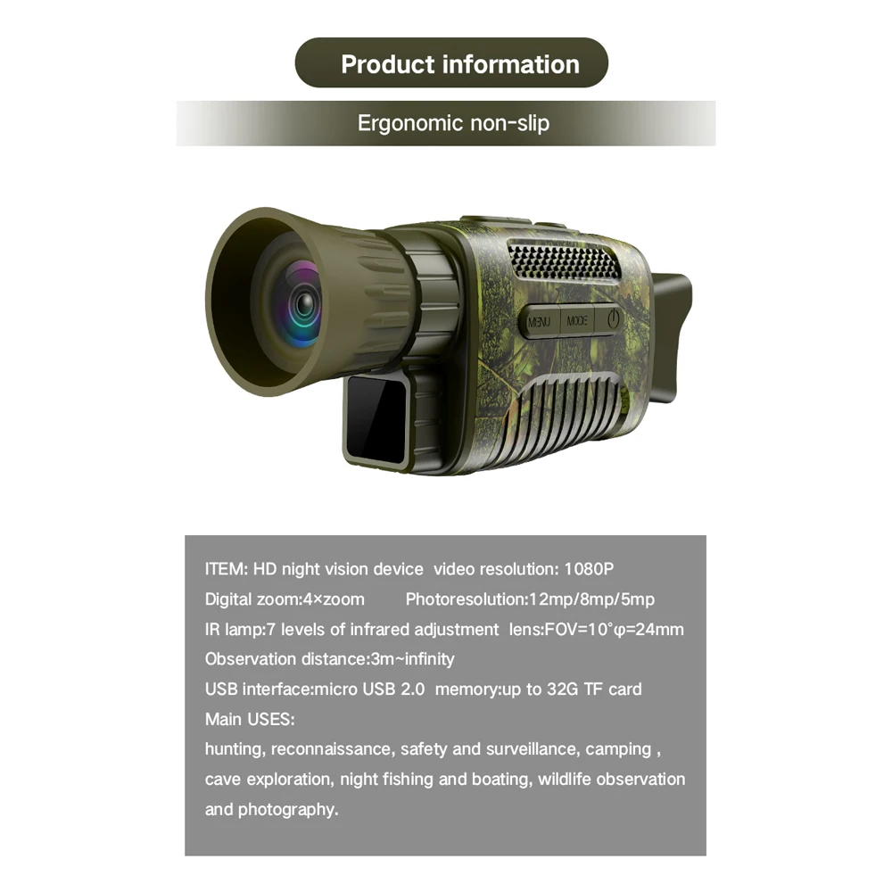 NV650C 7 Levels Infrared Night-Visions Device 1080P 4X Digital Zoom Day Night Photo Video Shooting Monocular Scope Telescope