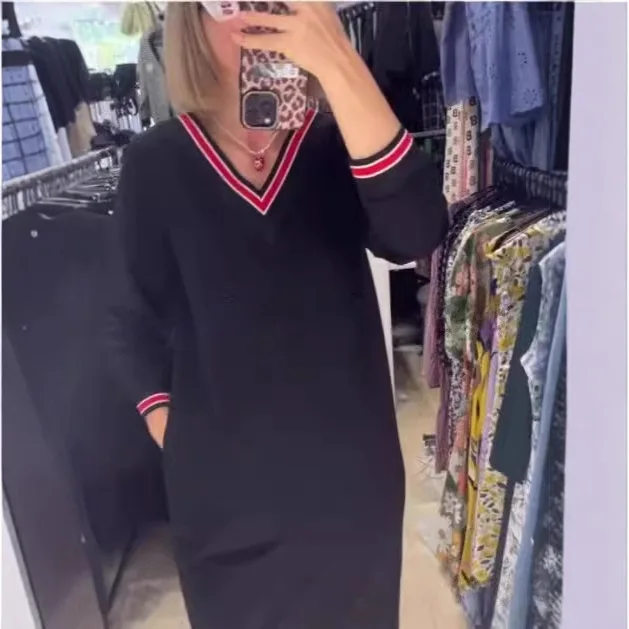 Lässiges, lockeres Kleid für Damen, elegante Büro-Damenkleidung, Frühling, langärmelig,