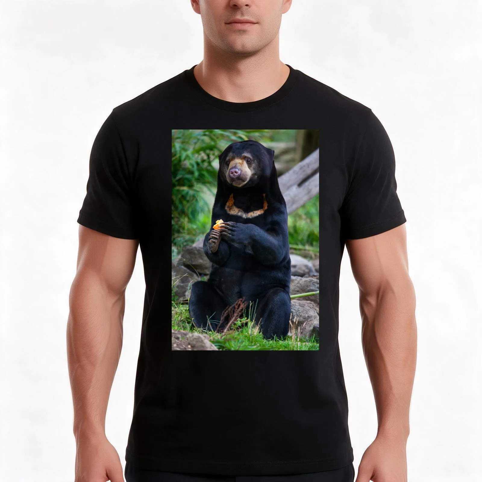 Malayan Sun Bear Contemplating T-Shirt Summer Casual Cotton Tee Oversized Streetwear Tops Vintage Graphic Print 100% Cotton