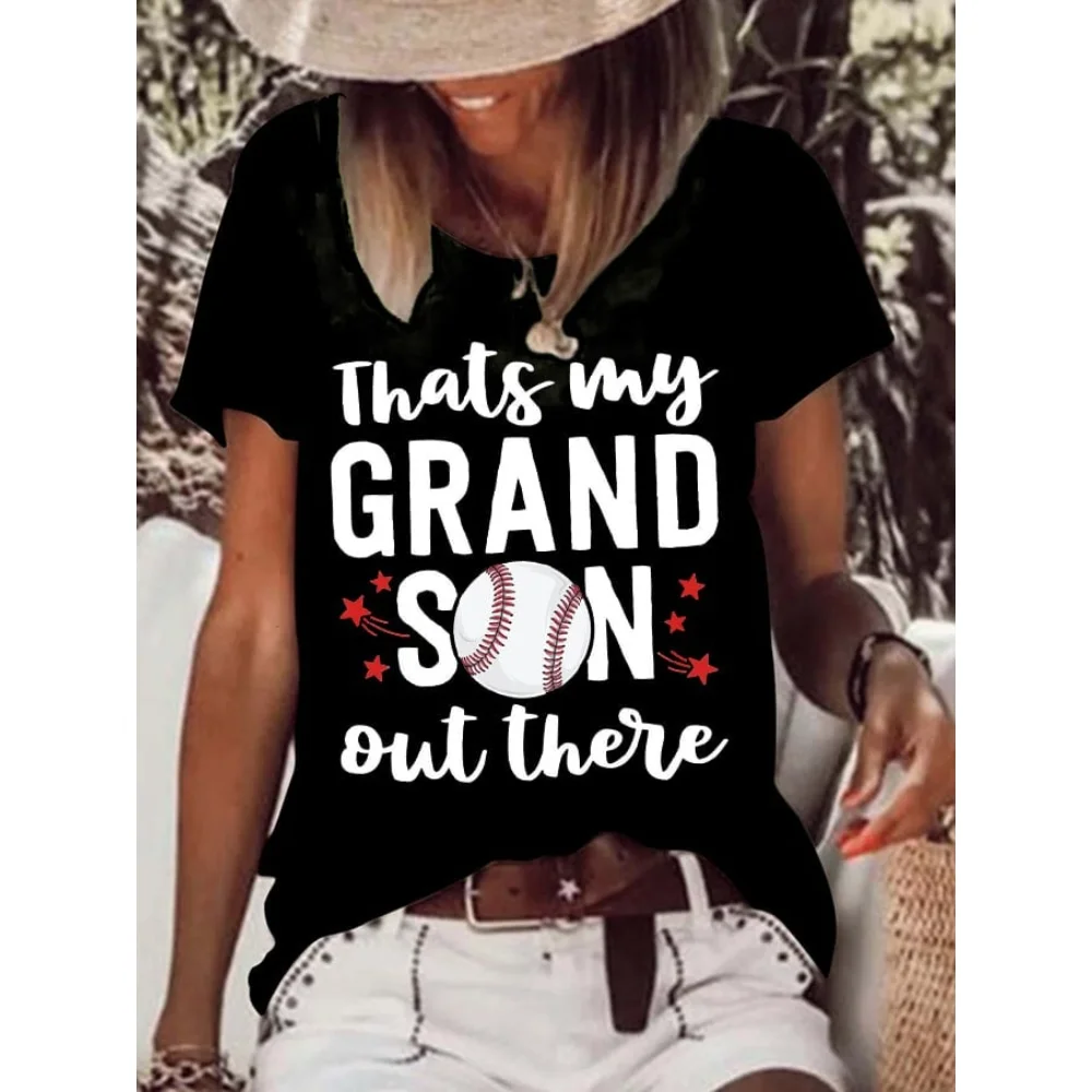 Rheaclots Women's Baseball That's My Grandson Out There Print T-Shirt