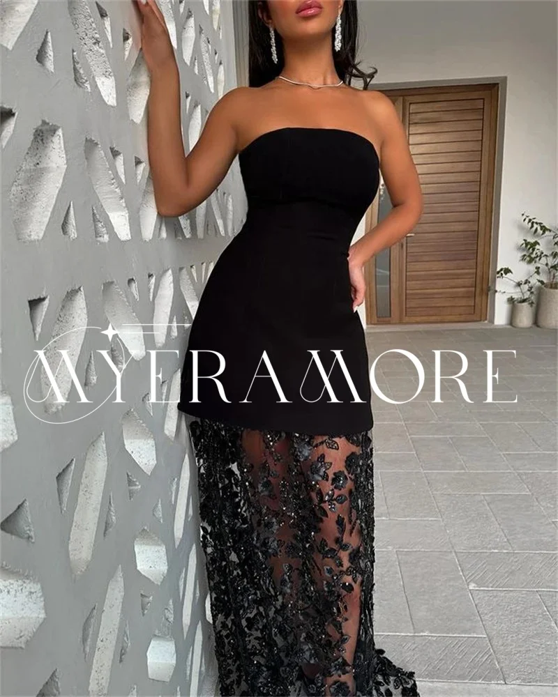 Sexy Black Evening Dresses Strapless A Line Prom Dresses Floor-Length Special Occasion Gowns Customized فساتين سهرات