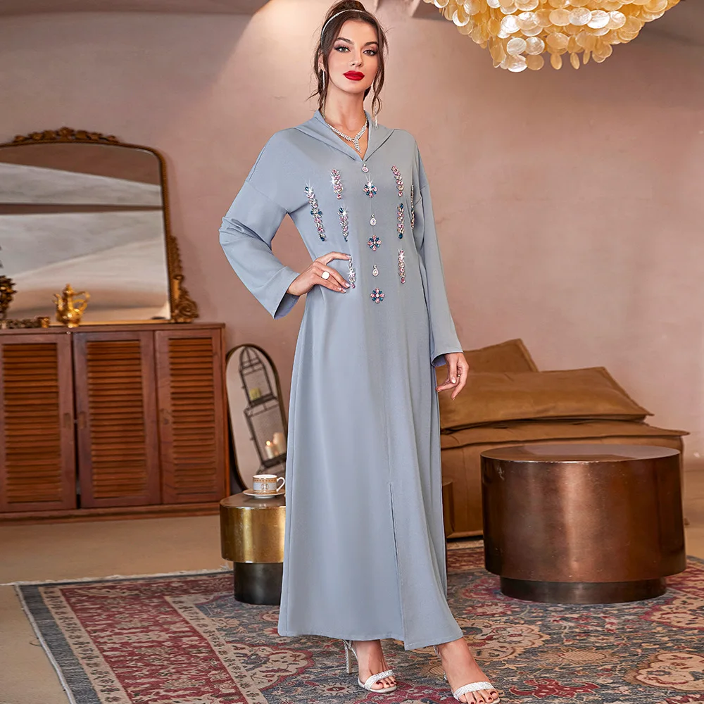 

Diamonds for Abayas Women Muslim Hooded Eid Long Maxi Dress Dubai Kaftan Turkey Arab Robe Party Ramadan Jalabiya Morocco Caftan