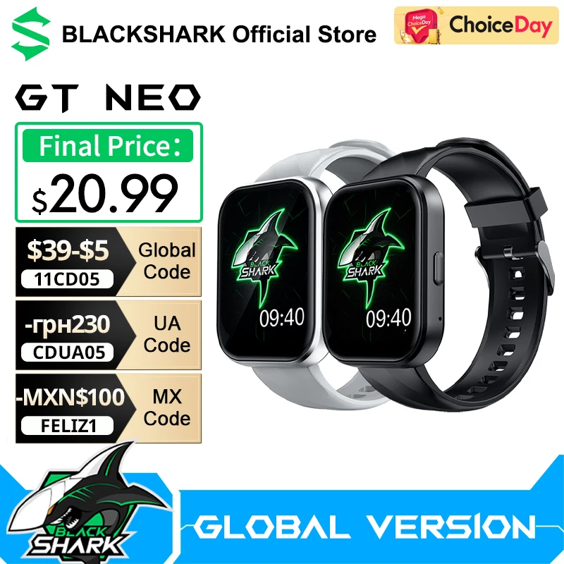 

Глобальная версия Black Shark GT Neo Смарт-часы 2,02 дюйма Большой дисплей 7-дневный срок службы батареи IP68 Водонепроницаемый 100+ спортивного режима