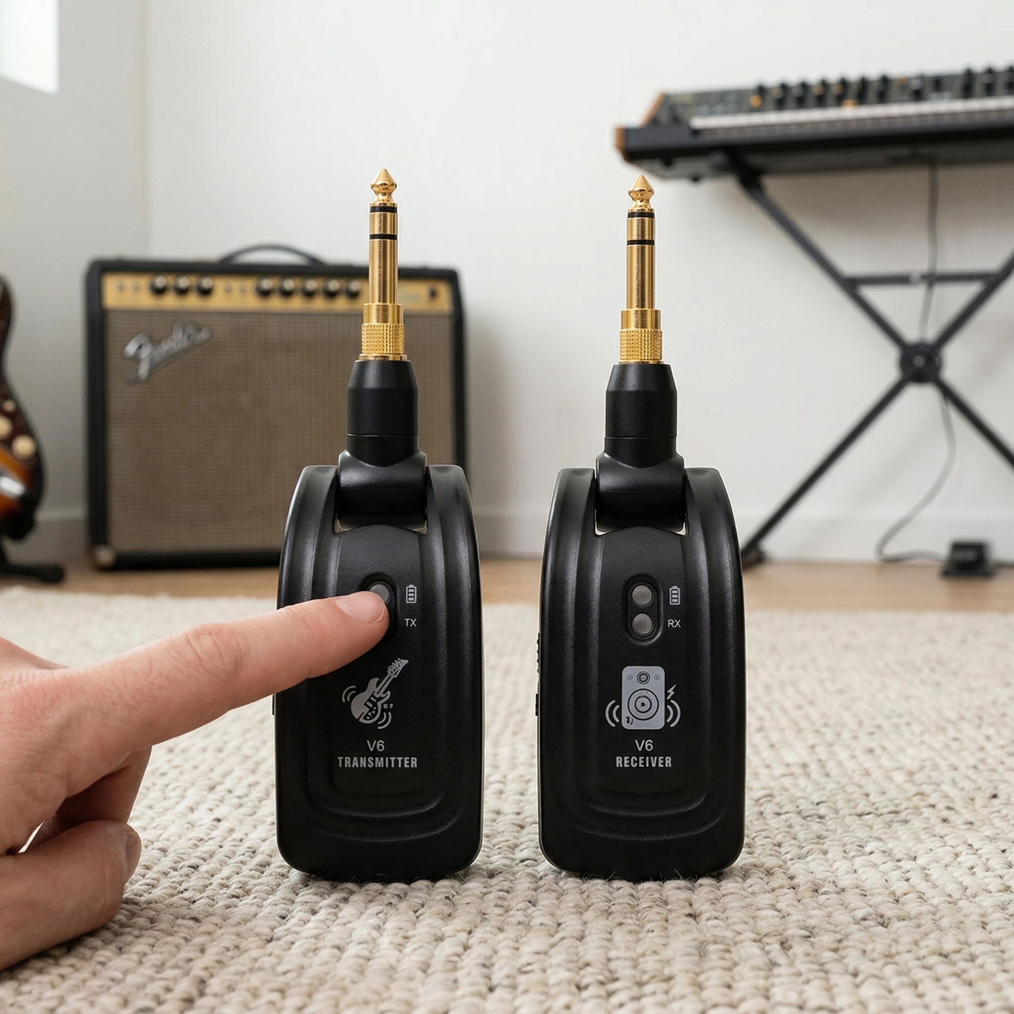 Miwayer V6 Rechargeable UHF Wireless Guitar System Stereo 2 in 1 Plug Transmitter Receiver for Electric Bass Accessories