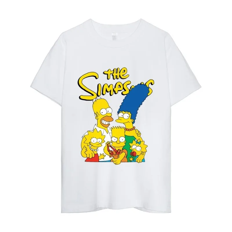 MINISO Disney The Simpsons T Shirt Men Couple Combination Clothes Short Sleeve Collar Fashion Woman Cotton