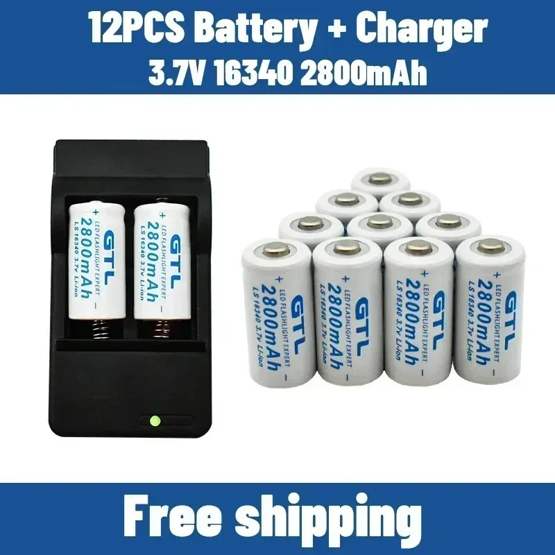 New 3.7V 2800mAh Lithium Li-ion 16340 Battery CR123A Rechargeable Batteries 3.7V CR123 for Laser Pen LED Flashlight Cell+Charger view 3
