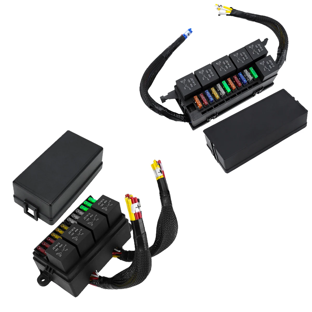 11 way 12V fuse box with 6 relays and 11 ATC/ATO fuse blades, used for automobiles, trucks, ships, etc
