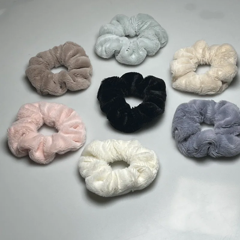 Warm Furry  Hair Scrunchie For Women Elastic Hair Rubber Bands Girls Plush Hair Tie Gum Black Ponytail  Holder Rope Accessories