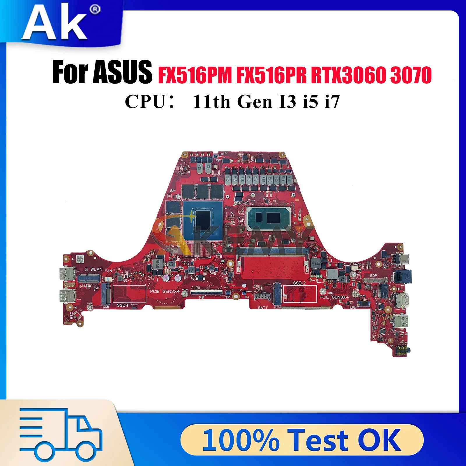 FX516PR Laptop Motherboard For ASUS TUF Gaming FX516PM FX516P FX516PR Mainboard With 11th Gen i5 i7 RTX3060/3070 100% tests OK